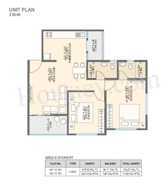 Unit plan - 764 sq.ft.