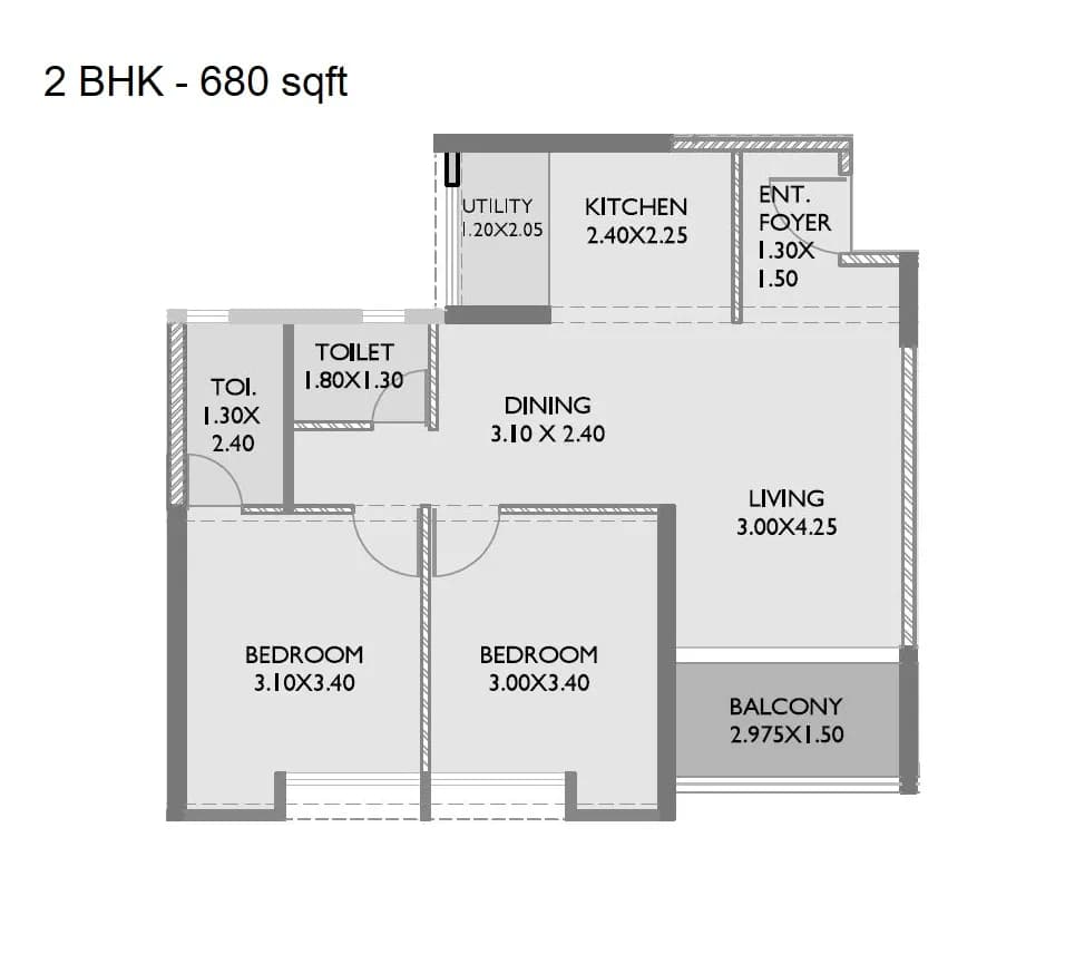 Unit plan - 680 sq.ft.