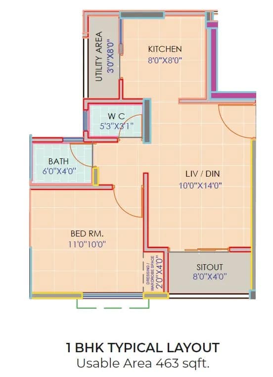Unit plan - 463 sq.ft.