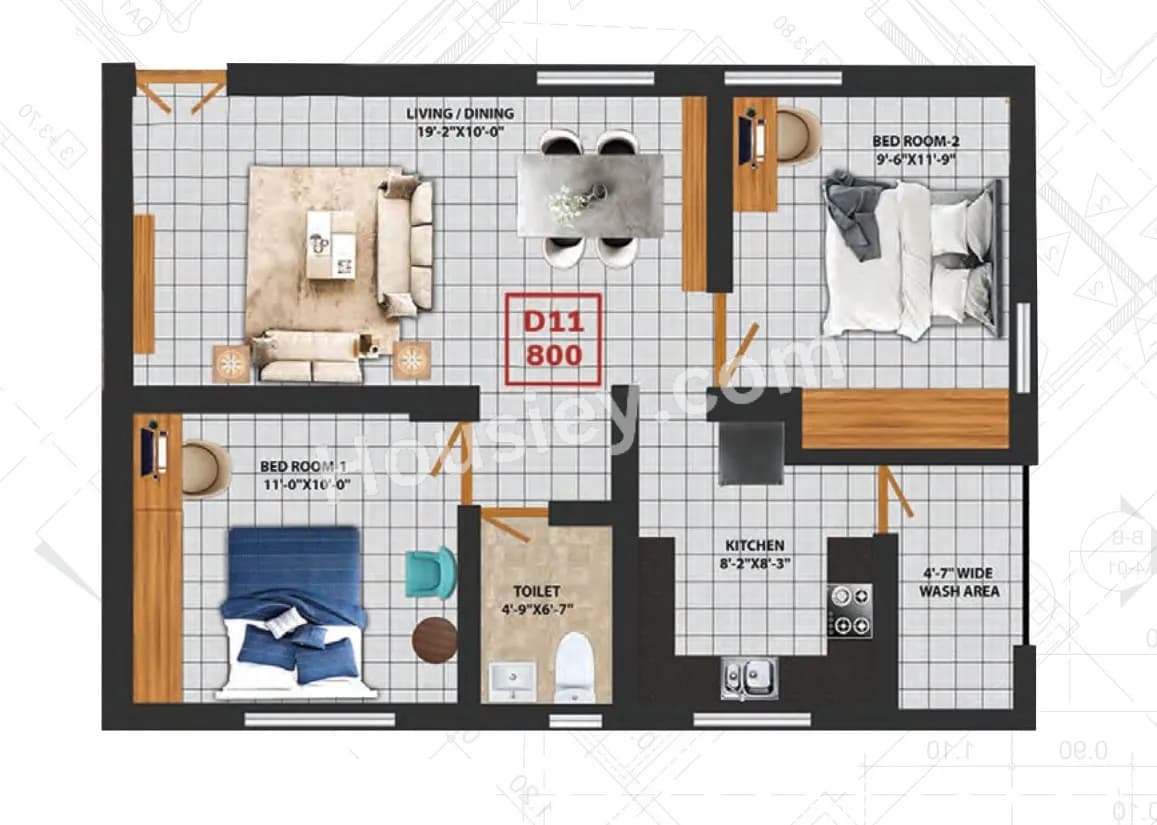 Unit plan - 592 sq.ft.