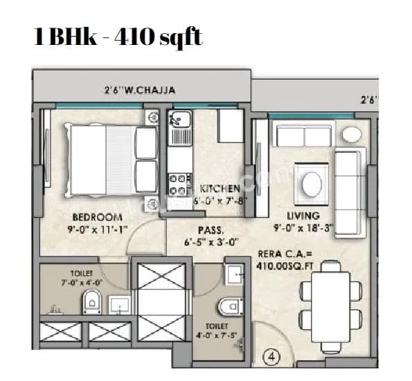 Unit plan - 410 sq.ft.