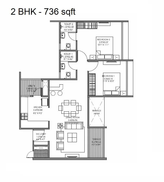 Unit plan - 736 sq.ft.