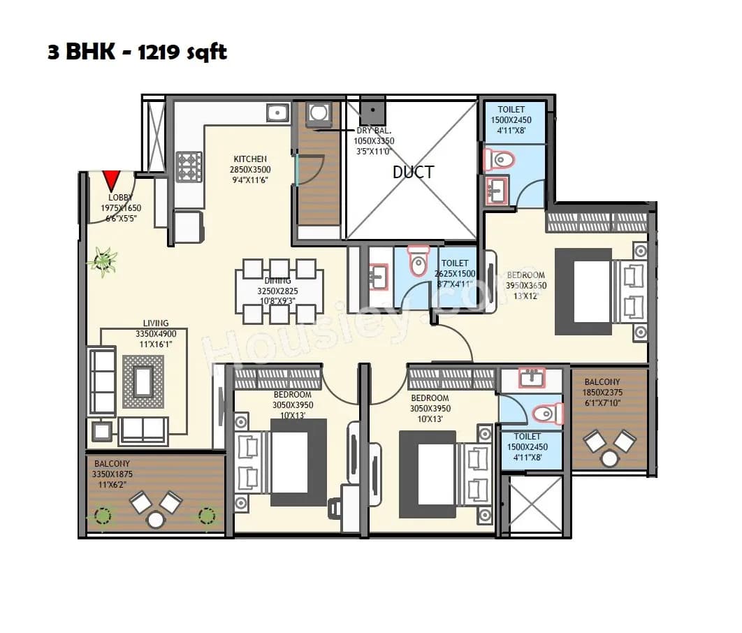 Unit plan - 1219 sq.ft.
