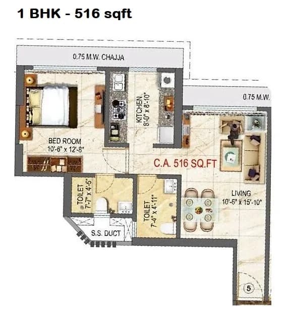 Unit plan - 516 sq.ft.