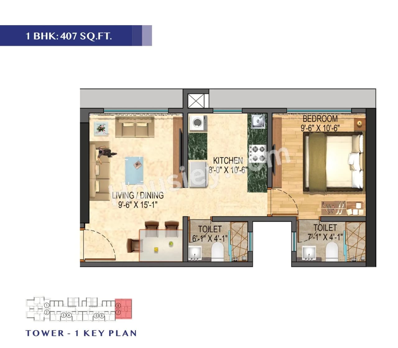 Unit plan - 407 sq.ft.