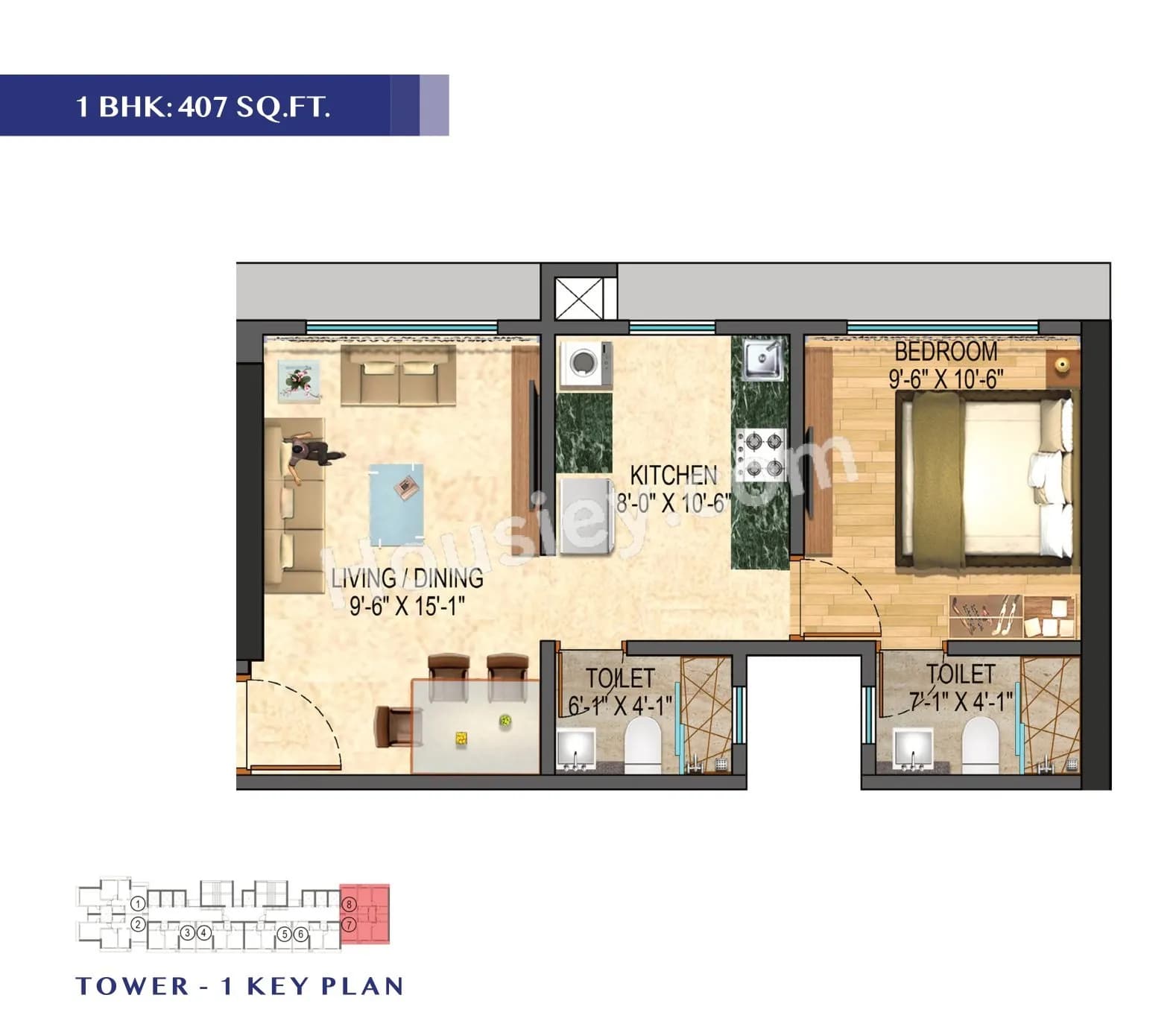 Unit plan - 407 sq.ft.