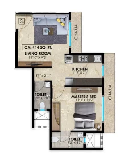 Unit plan - 414 sq.ft.