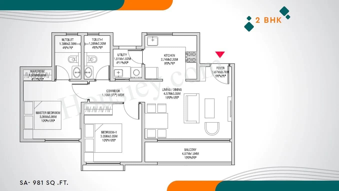 Unit plan - 981 sq.ft.