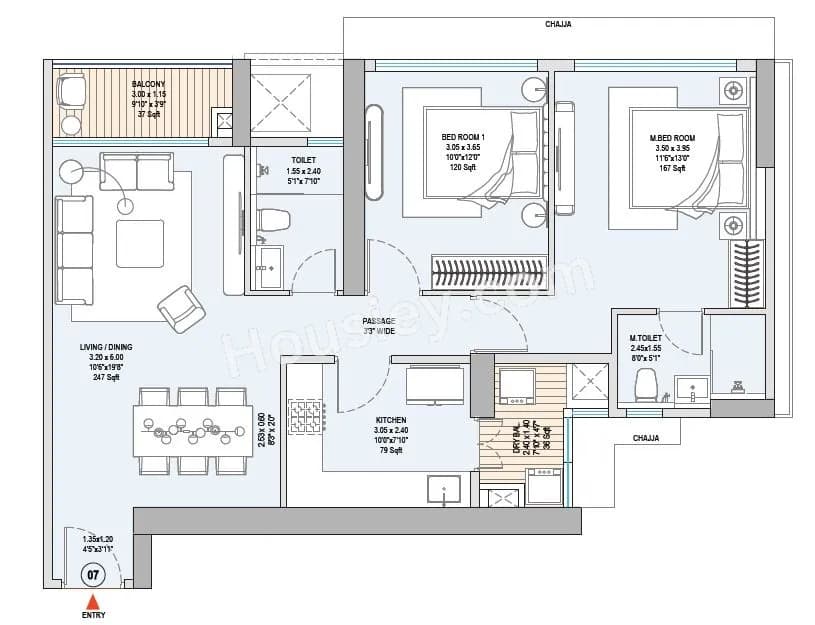 Unit plan - 844 sq.ft.
