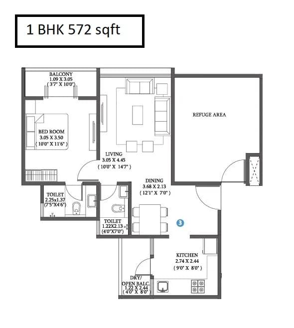 Unit plan - 572 sq.ft.