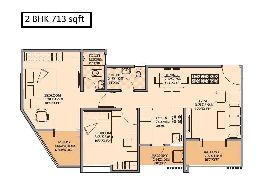 Unit plan - 713 sq.ft.