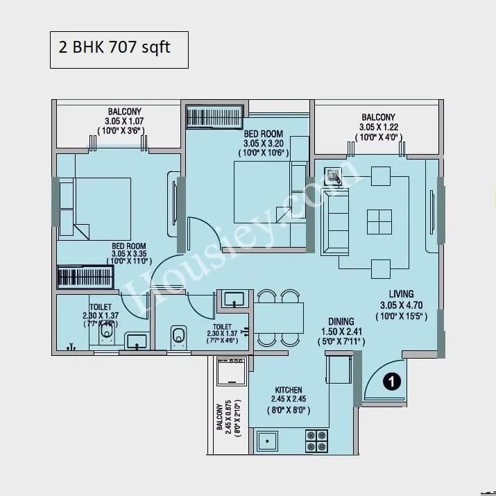 Unit plan - 707 sq.ft.