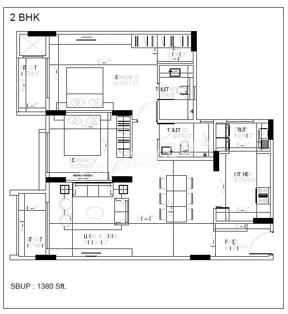 Unit plan - 938 sq.ft.