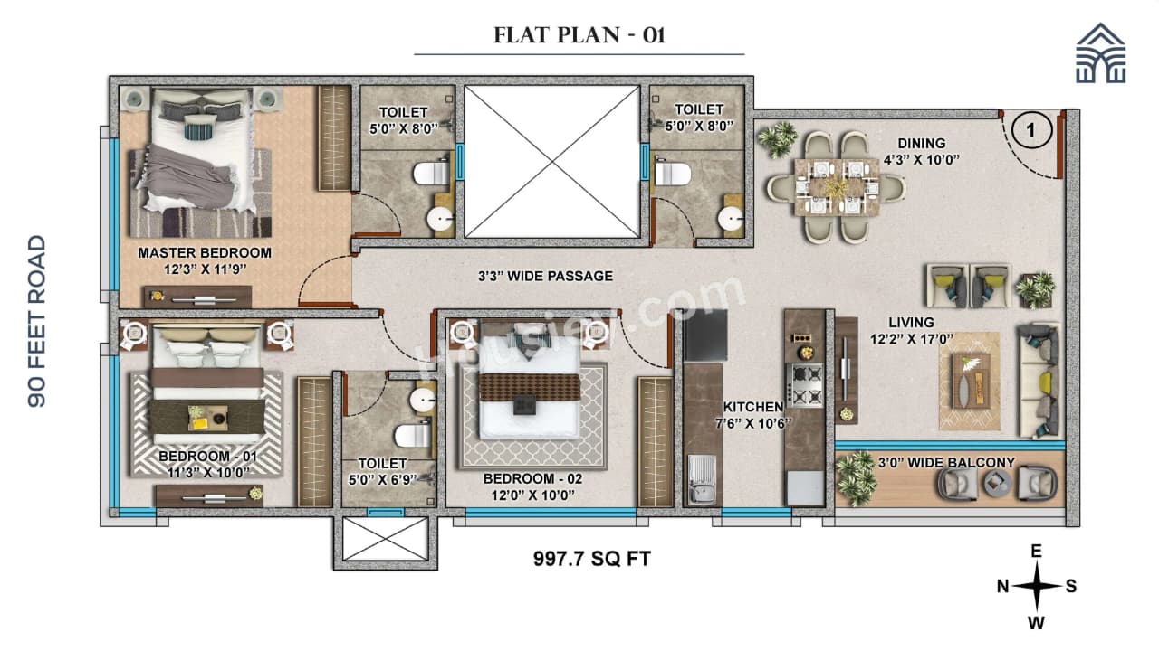 Unit plan - 998 sq.ft.