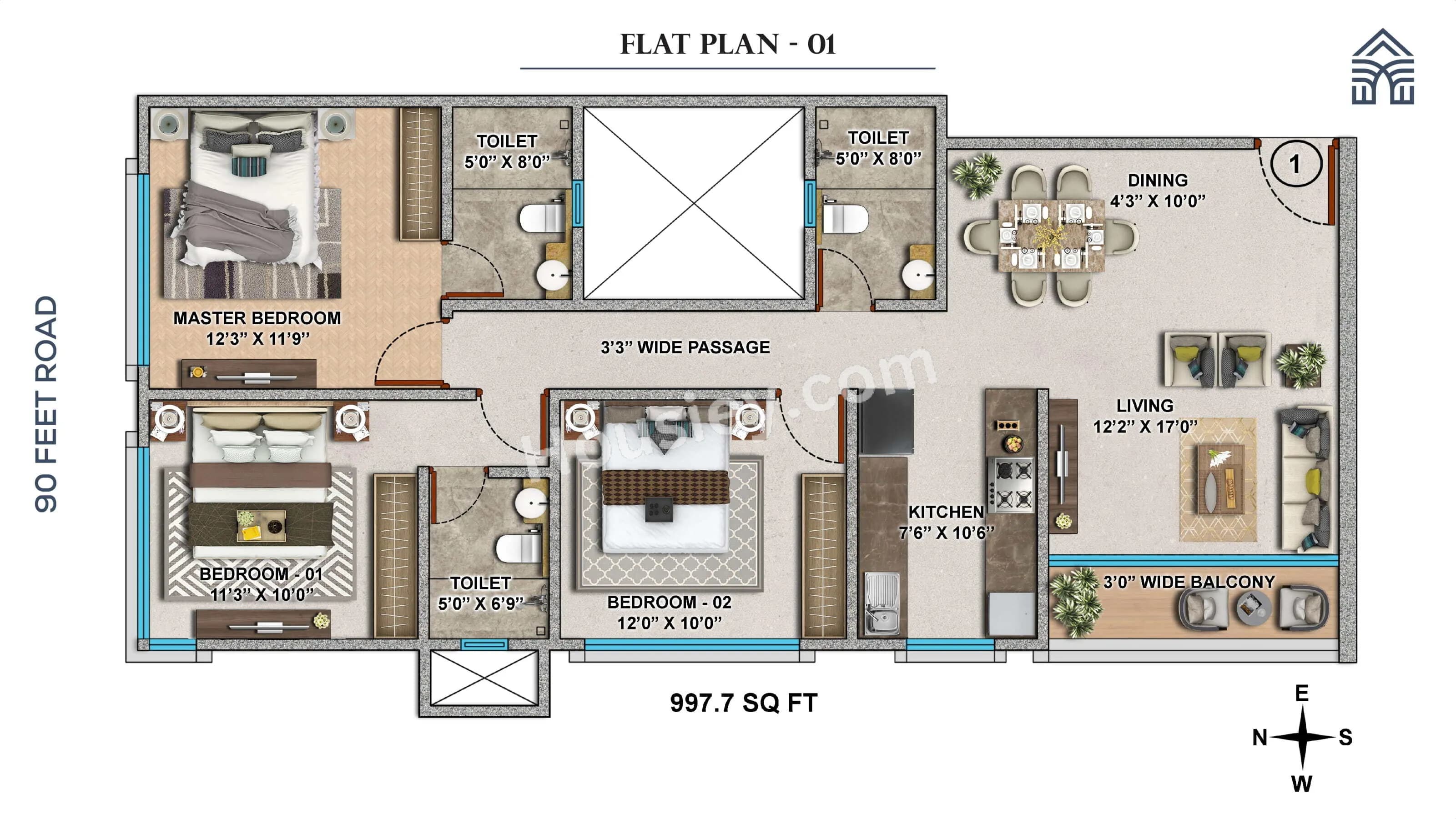 Unit plan - 998 sq.ft.