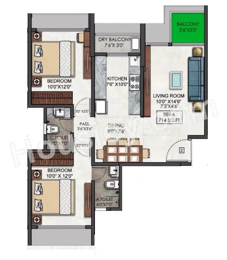 Unit plan - 714 sq.ft.