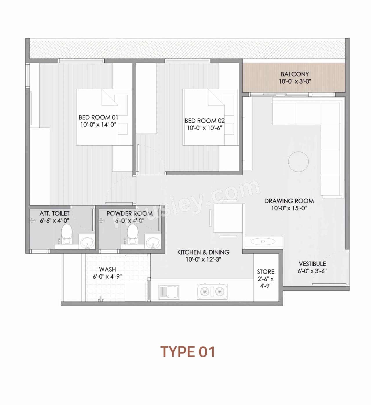 Unit plan - 680 sq.ft.