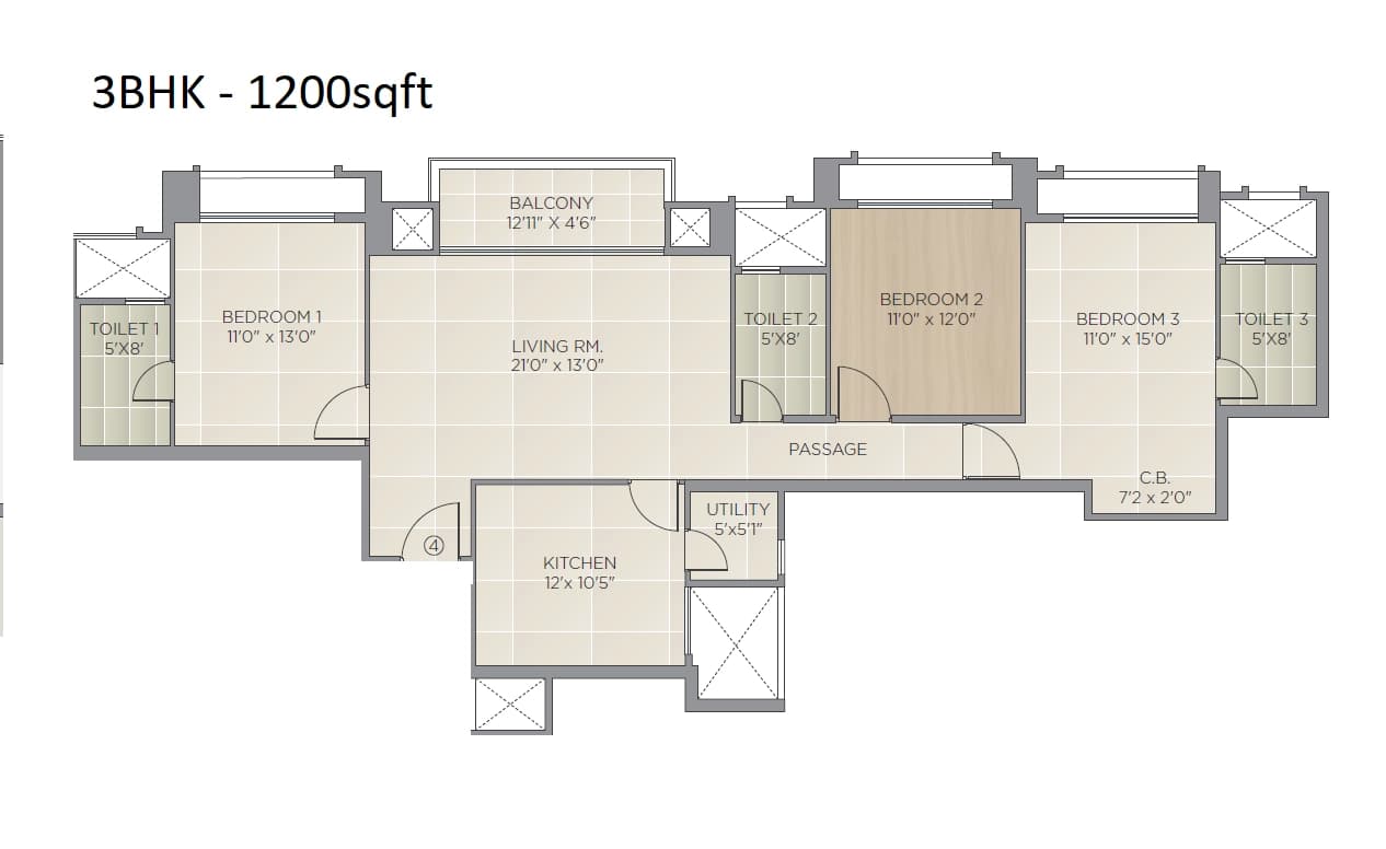 Unit plan - 1200 sq.ft.