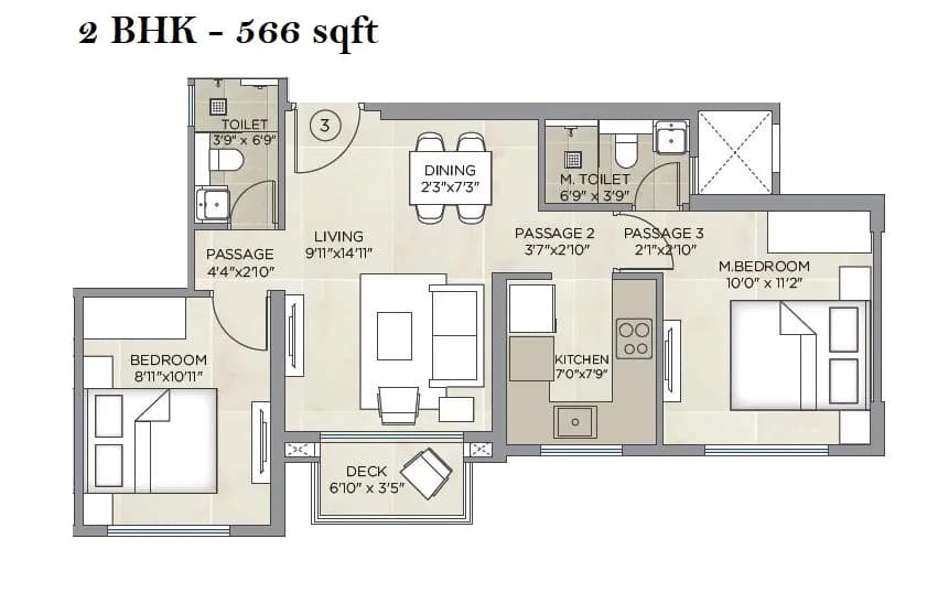 Unit plan - 566 sq.ft.