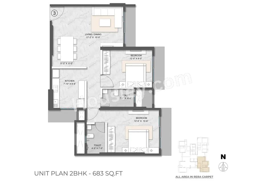 Unit plan - 683 sq.ft.