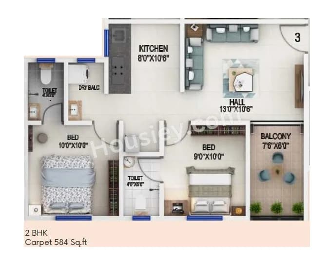 Unit plan - 584 sq.ft.