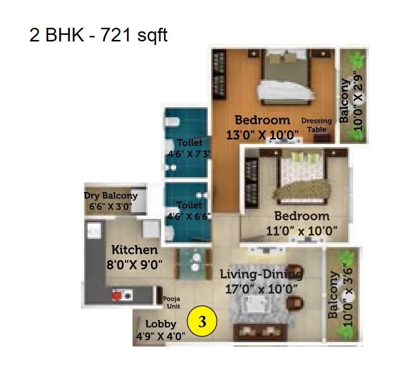 Unit plan - 721 sq.ft.