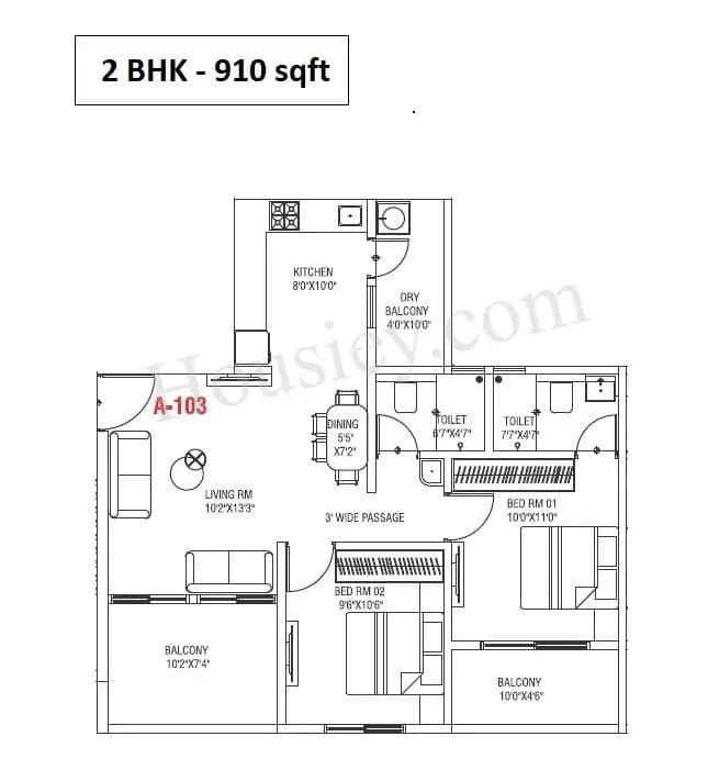 Unit plan - 910 sq.ft.