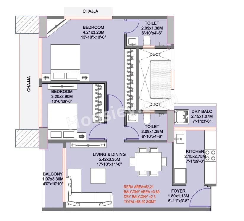 Unit plan - 734 sq.ft.