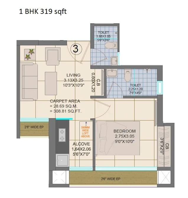 Unit plan - 319 sq.ft.
