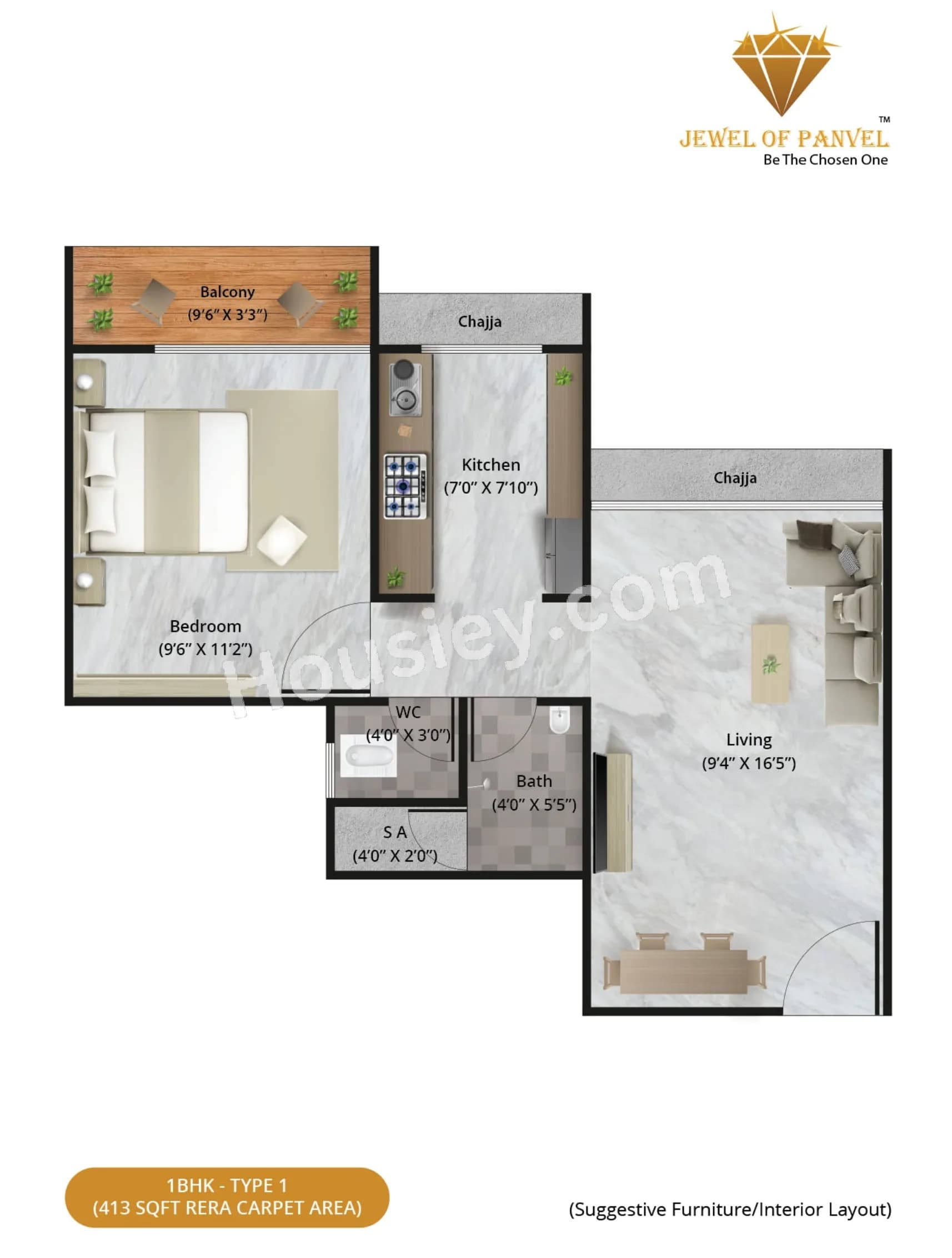 Unit plan - 413 sq.ft.