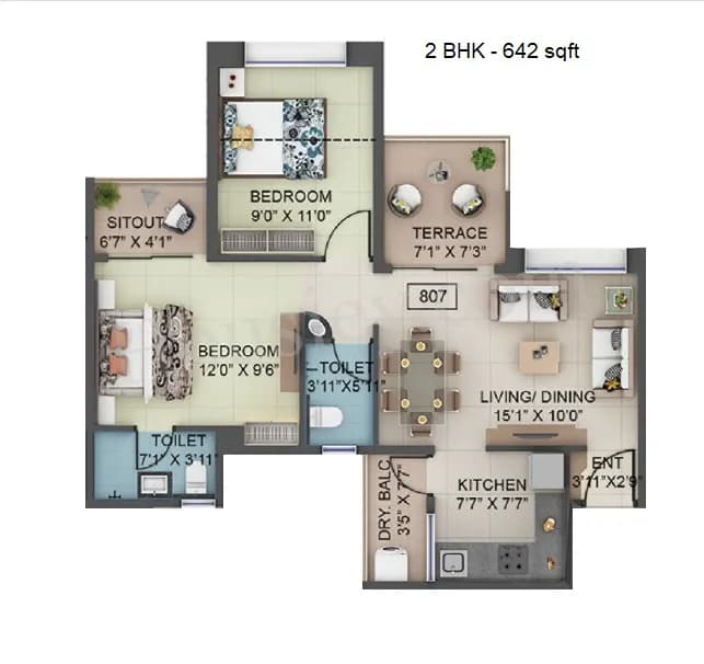 Unit plan - 642 sq.ft.