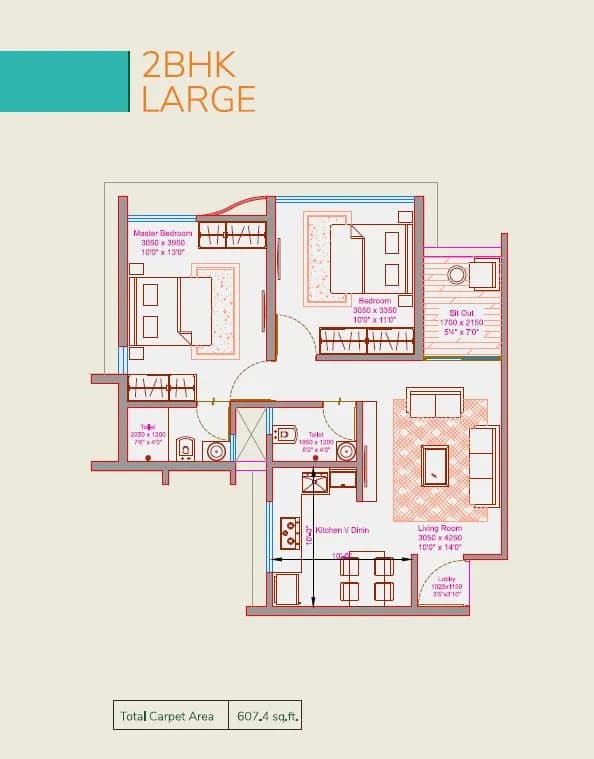 Unit plan - 608 sq.ft.