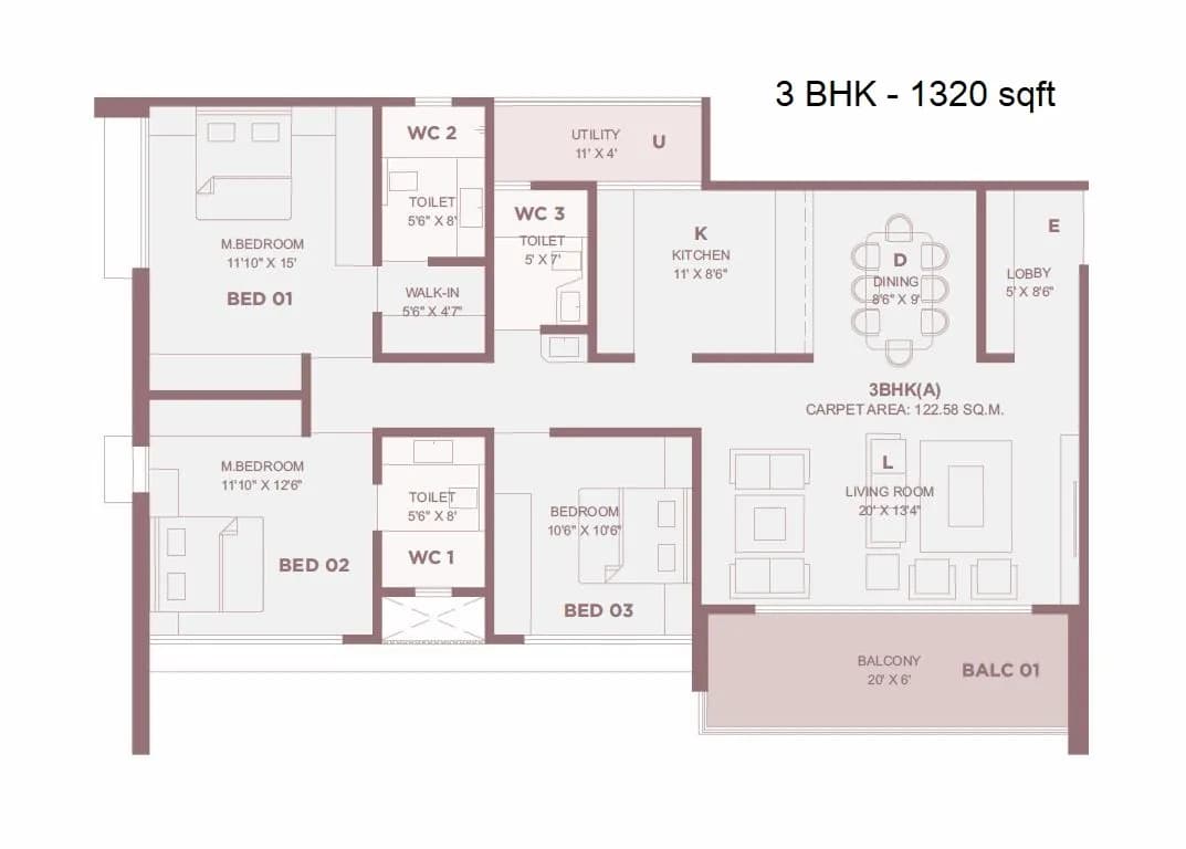 Unit plan - 1320 sq.ft.