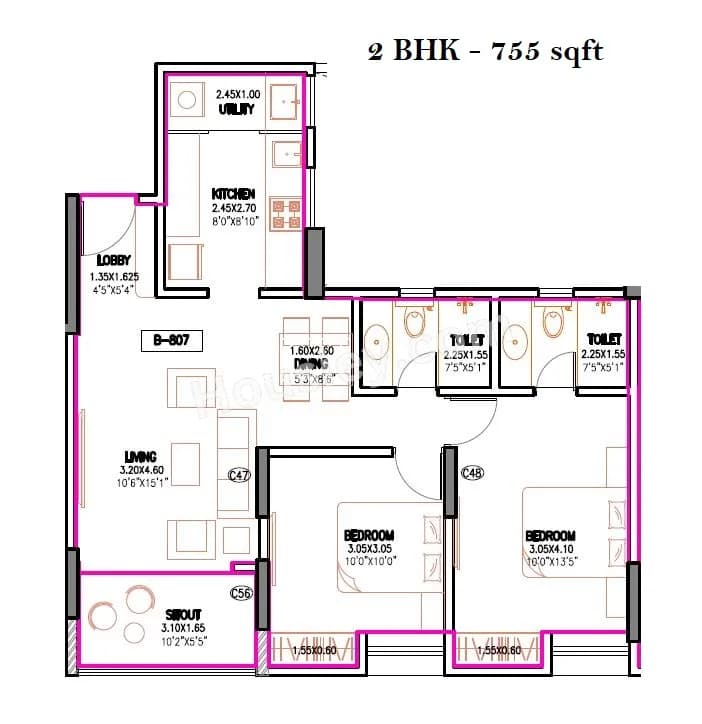 Unit plan - 755 sq.ft.