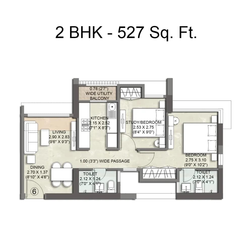 Unit plan - 527 sq.ft.