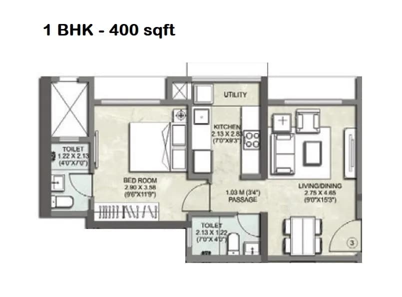 Unit plan - 400 sq.ft.