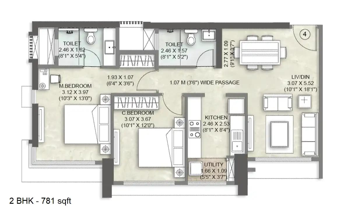 Unit plan - 781 sq.ft.
