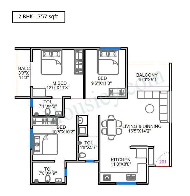Unit plan - 757 sq.ft.