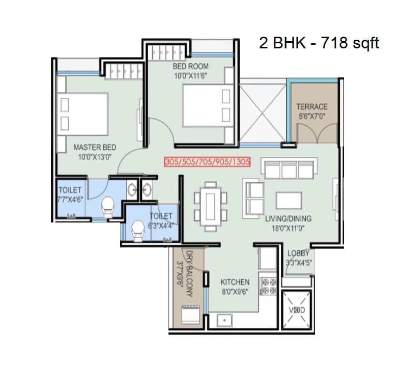 Unit plan - 718 sq.ft.