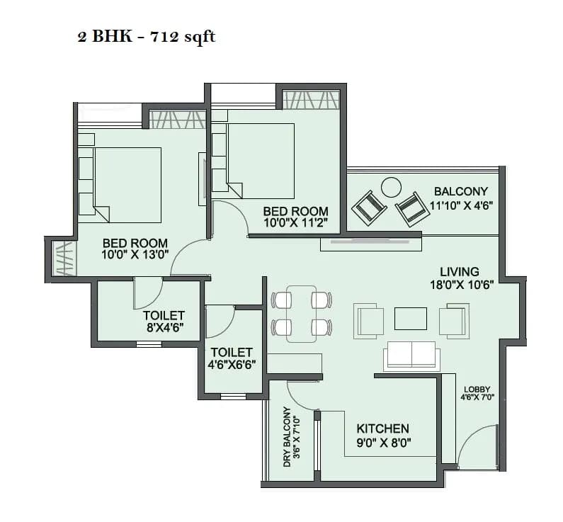 Unit plan - 712 sq.ft.