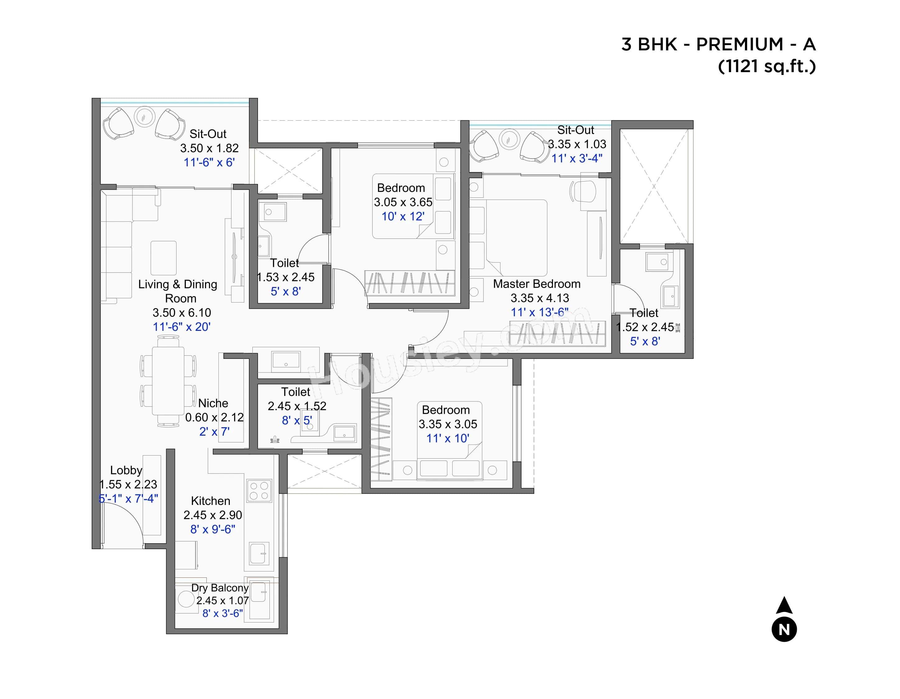 Unit plan - 1121 sq.ft.