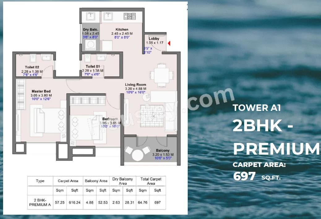 Unit plan - 697 sq.ft.