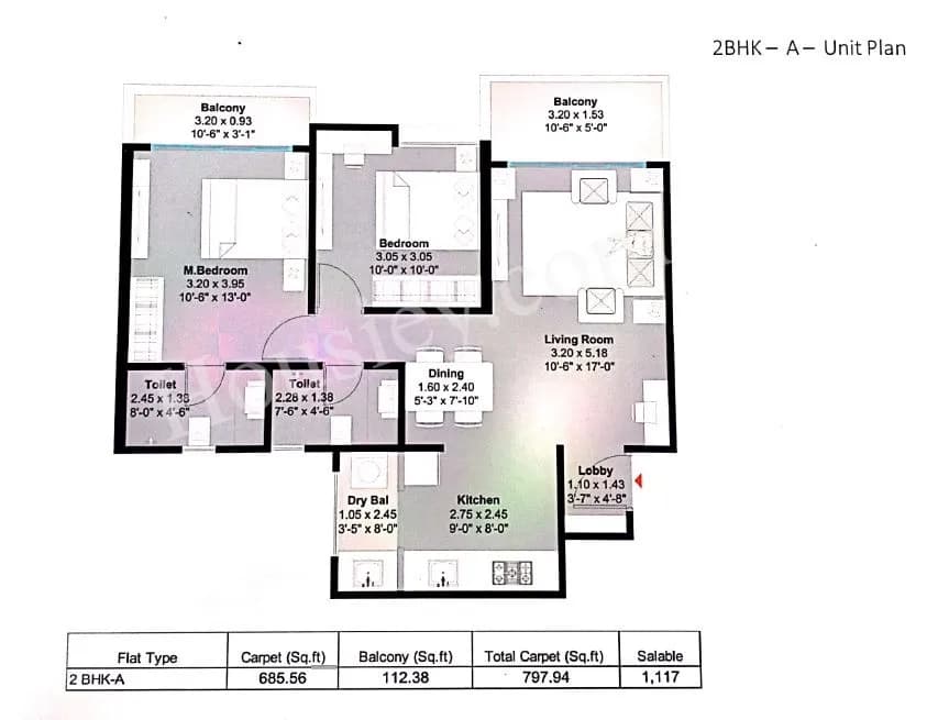Unit plan - 798 sq.ft.