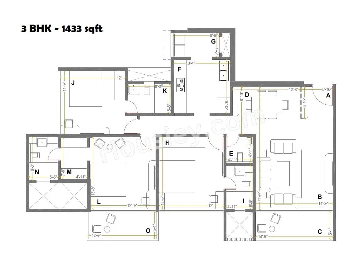 Unit plan - 1433 sq.ft.