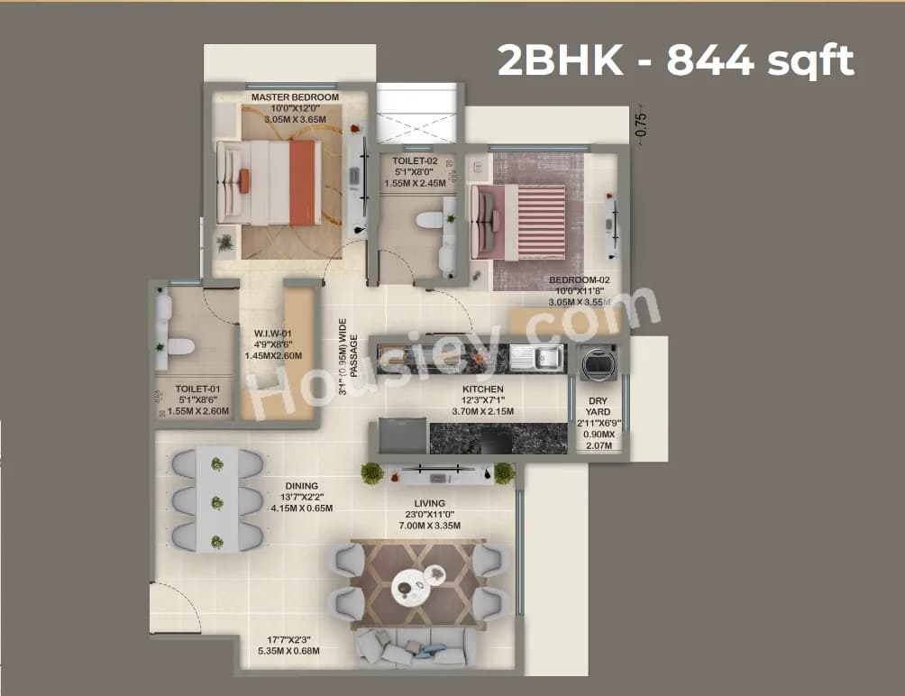 Unit plan - 844 sq.ft.