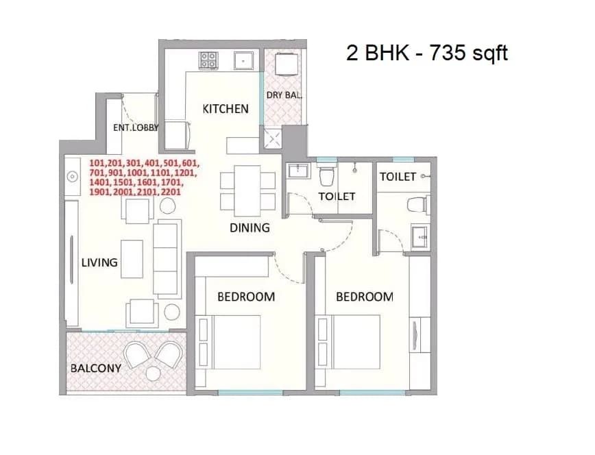 Unit plan - 735 sq.ft.