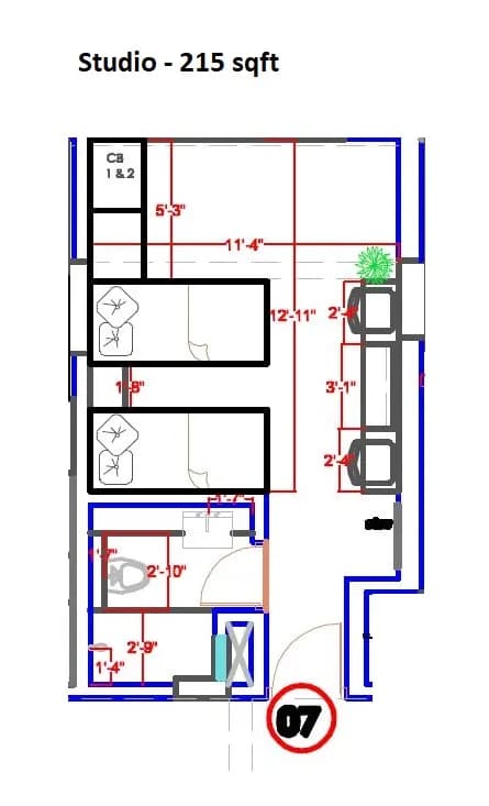 Unit plan - 215 sq.ft.
