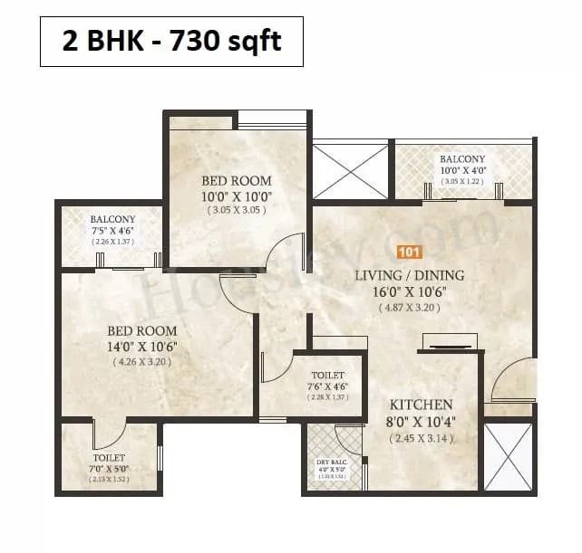 Unit plan - 730 sq.ft.