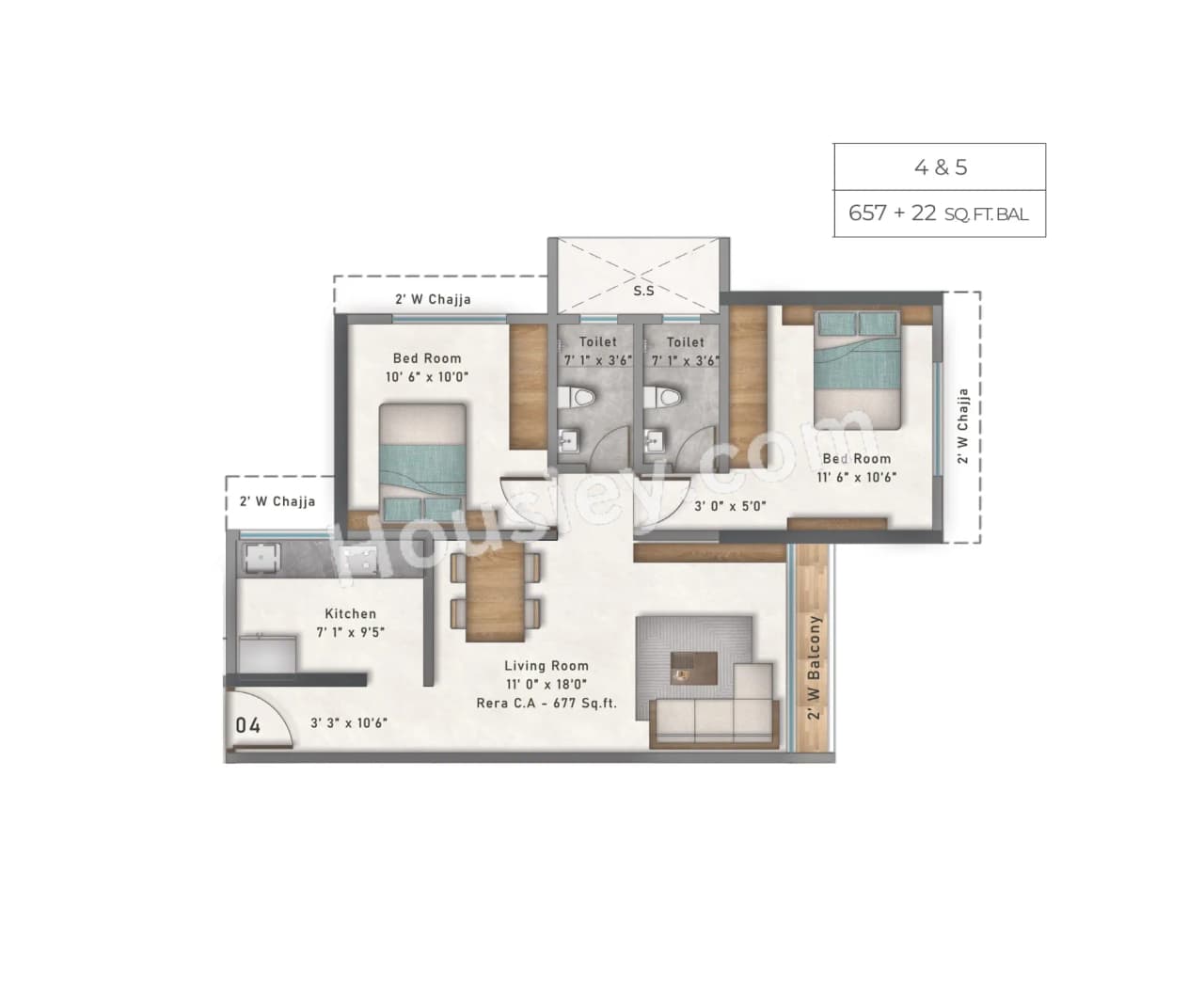 Unit plan - 679 sq.ft.