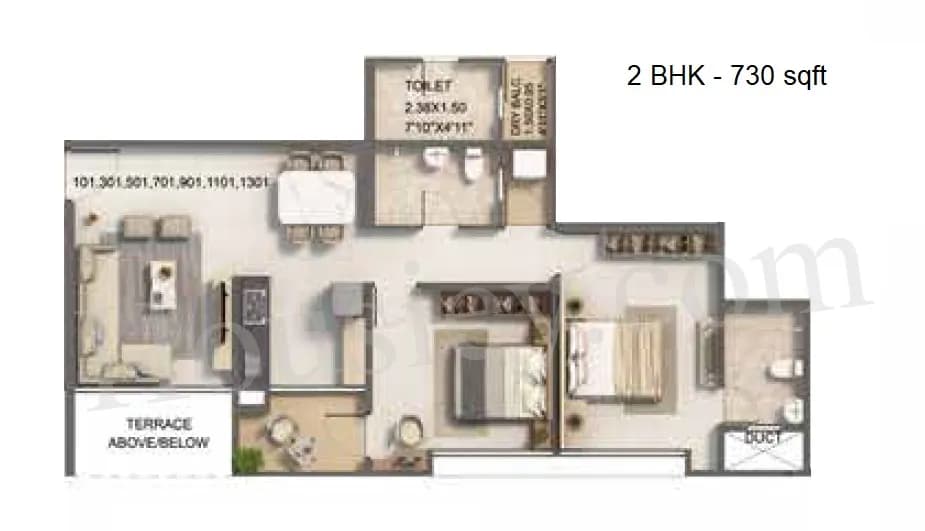 Unit plan - 730 sq.ft.